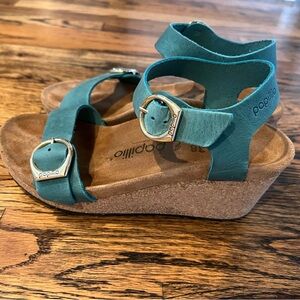EUC Birkenstock Papillio Teal Wedge Sandals 38
